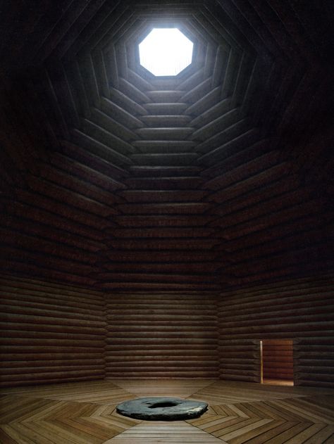 Meditation Space Architecture, Meditation Pavilion, Rural Office, Wooden Pavilion, Granite Blocks, Pavilion Architecture, Pavilion Design, Meditation Center, Architectural Section