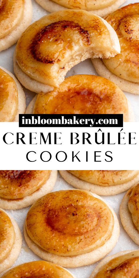 These are the best creme brûlée cookies! They are chewy, buttery, soft sugar cookies with rich and creamy vanilla pastry cream topped with caramelized sugar. Vanilla Pastry Cream, Smothered Pork, Creme Brûlée, Soft Sugar, Caramelized Sugar, Soft Sugar Cookies, Pastry Cream, Deilig Mat, Baking Sweets