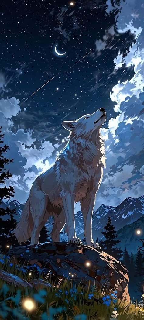 Wispy Clouds, Mystical Wolf, Scene Wallpaper, Arte Steampunk, Wolf Artwork, Fantasy Wolf, Wolf Wallpaper, Wolf Pictures, Galaxy Painting