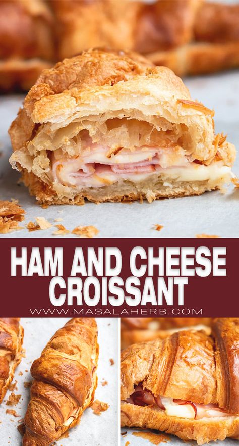 Cheese Croissant Recipe, Croissant Stuffed, Croissant Nutella, Sandwich Croissant, Crossiant Recipes, Diy Sandwich, Crossant Recipes, Croissant Breakfast Sandwich, Ham And Cheese Croissant