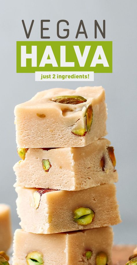 Vegan Halva (2-Ingredient!) Halva Recipe, Maltese Food, Pistachio Calories, Middle Eastern Desserts, Vegetarian Desserts, Vegan Candies, Breakfast And Brunch, Roasted Pecans, Diet Desserts