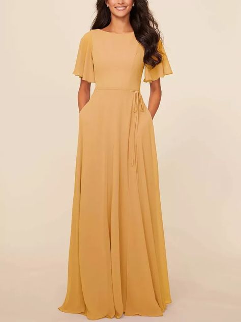 Bridesmaid Dresses A Line, Gown With Pockets, Trending Colors, Formal Evening Gown, Dresses A Line, Modest Bridesmaid Dresses, Bateau Neck, Bateau Neckline, Less Is More