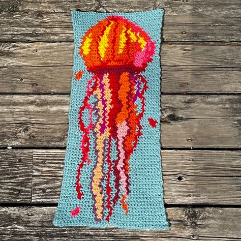 Jellyfish crochet tapestry bracelet book pattern Jellyfish Pattern Crochet, Fish Tapestry Crochet, Jellyfish Tapestry, Tapestry Bracelet, Ocean Tapestry, Bracelet Book, Crocheted Jellyfish, Book Pattern, Crochet Wall Hangings