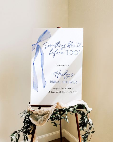 Something Blue Before I DO Bridal Shower Welcome Sign, Editable Blue Bow Bridal Shower, Bridal Welcome Signs, Wedding Shower Decorations, LB - Etsy Navy And White Bridal Shower Ideas, Powder Blue Bridal Shower Ideas, Blue Boho Bridal Shower Ideas, Something Blue Themed Party, Dusty Blue Wedding Sign, Blue Willow Bridal Shower Ideas, Classic Bridal Shower Theme, Something Blue Hen Do, Bridal Shower Theme Something Blue