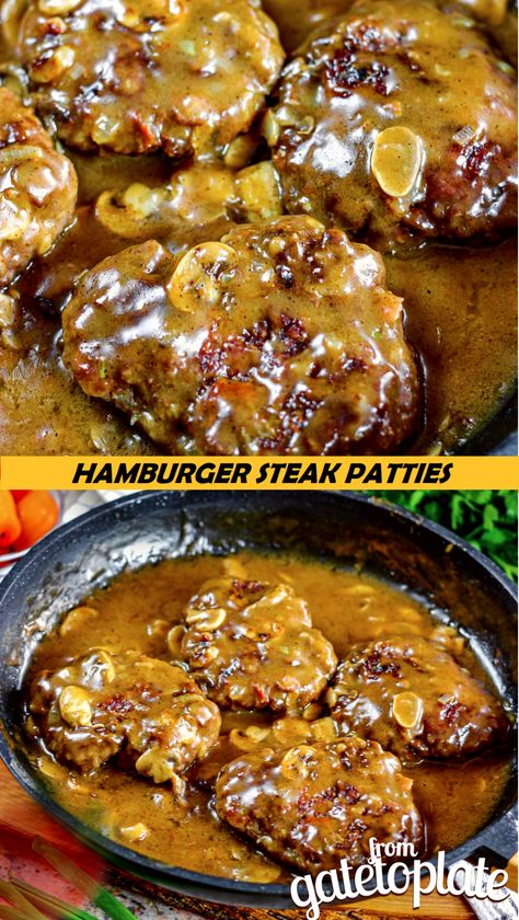 Hamburger Steak Patties - From Gate To Plate Hamburger Patties Meals, Homemade Hamburger Patties, Beef Burgers Patties, Beef Patties Recipes, Hamburger Steak Recipes, Hamburger Steak And Gravy, Hamburger Recipes Patty, Swiss Steak Recipes, Hamburger Steaks