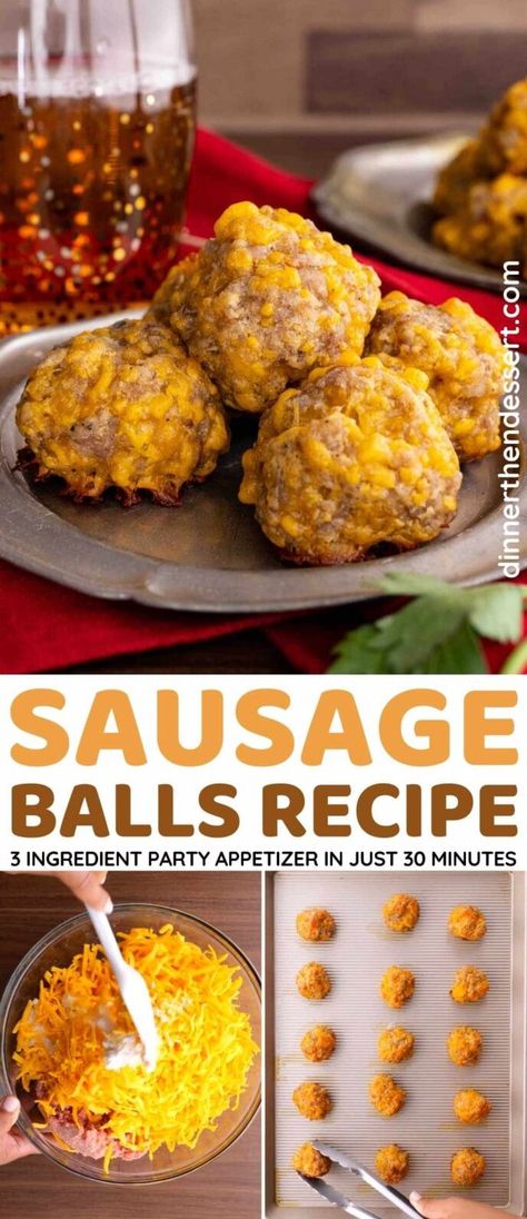 Finger Food For A Crowd, Cheesy Sausage Balls, Easy Sausage Balls Recipes, Sausage Ball, Sausage Balls Recipe, Easy Recipies, Christmas Buffet, Holiday Appetizer, Sausage Balls