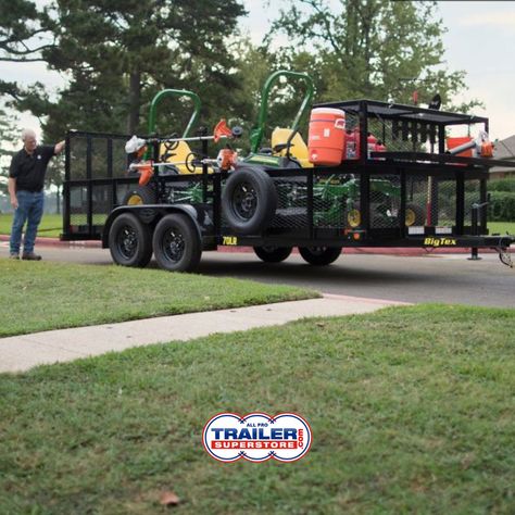 Haul all of your equipment and tools with ease! Come stop by All Pro Trailer Superstore to view our selection of Big Tex landscape trailers. #trailer #trailers #landscapetrailer #equipmenttrailer #landscaping Landscaping Trailer Setup, Landscape Trailer Ideas, Trailer Workshop, Lawn Trailer, Landscape Trailers, Work Trailer, Trailer Ramps, Mobile Workshop, Lawn Mower Tractor