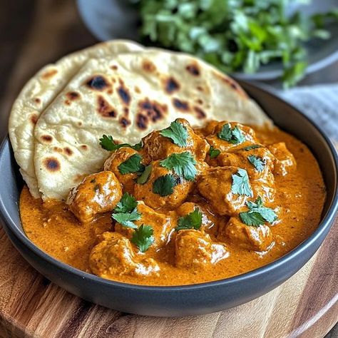 Indian Buttered Chicken, Butter Chicken With Garlic Naan, Butter Curry Chicken, Butter Chicken And Naan, Butter Chicken With Naan, Buttered Chicken, Butter Naan Recipe, Butter Chicken Recipe Indian, Butter Chicken Curry