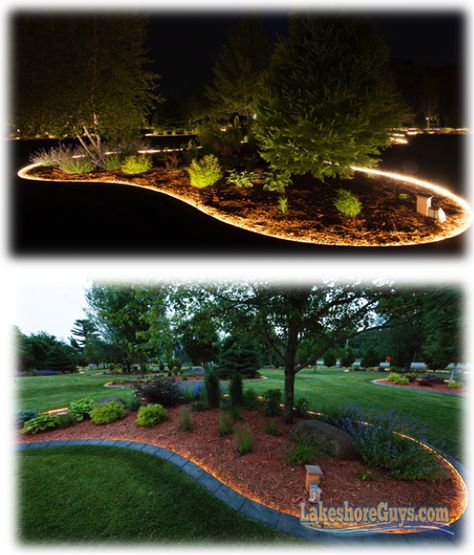 LED-Lighted Concrete Curbing Do you like to show off every now and then – to family, friends, neighbors, and possibly airplanes? Then you need some LED-lighted concrete curbing for your lakeshore or your land. Imagine your entire shoreline bordered with glowing light. You′ll be the envy of every passerby on the lake. Imagine your yard Landscape With Lights, Flowerbed Lighting, Flower Bed Lighting, Outdoor Garden Lights, Led Lights Outdoor, Concrete Curbing, Lighting Landscape, Landscape Curbing, Solar Landscape Lighting