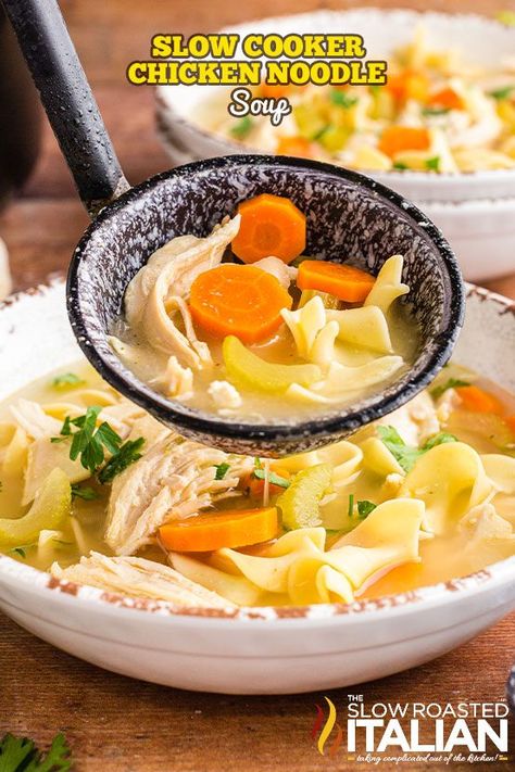 Slow Cooker Chicken Noodle, Slow Cooker Chicken Noodle Soup, Homemade Vegetable Beef Soup, Slow Roasted Italian, Crockpot Chicken And Noodles, Chicken Noodle Soup Crock Pot, Chicken Noodle Soup Recipe, Beef Soup Recipes, The Slow Roasted Italian