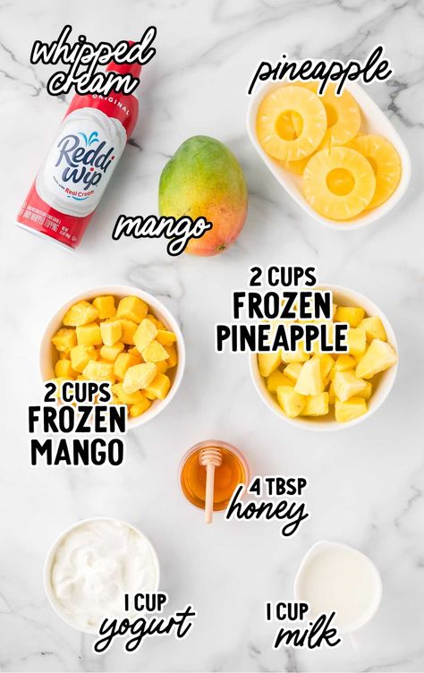 Mango Pineapple Smoothie raw ingredients that are labeled Pineapple Mango Smoothie, Smoothie Combos, Coffee Breakfast Smoothie, Mango And Pineapple, Mango Pineapple Smoothie, Protein Meal Plan, Banana Coffee, Pineapple Chunks, Frozen Mango