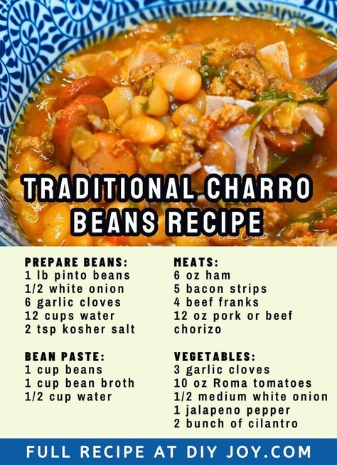 Easy Charro Beans Recipes, Pressure Cooker Charro Beans, Charro Bean Recipe, Charro Beans With Canned Beans, Authentic Charro Beans Mexican, Charo Beans Mexican, Frijoles Charros Recipe Mexico, Charro Beans Crock Pot, Charro Beans Mexican