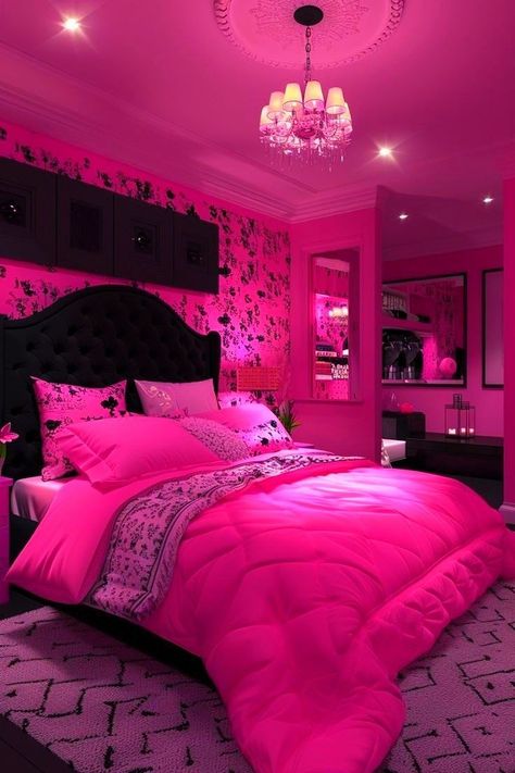 Skull Bedroom Decor Ideas, Pink Y2k Room, Black And Pink Room, Y2k Room Aesthetic, Pink Black Bedrooms, Skull Bedroom, Red Bedroom Design, Bloxburg Bedroom, Bedroom Ideas For Small Rooms Cozy