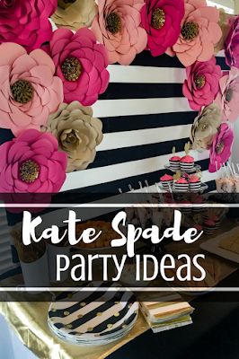 Kate Spade Bridal Shower + Tips For Making Giant Paper Flowers - Poppy + Grace Black White Pink Decorations Party, Kate Spade 50th Birthday Party, Black White Pink Party Theme, Kate Spade Birthday Party Decoration, Pink And Black Bridal Shower Ideas, Black White Pink Decor, Black Gold And Pink Party Decoration, Pink And Gold Bridal Shower Ideas, Pink Black And Gold Party Decorations