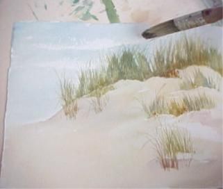 painting sand with watercolor adding the sky Misty Watercolor, Painting Sand, Ocean Watercolor, Watercolour Techniques, Aquarelle Painting, Footprints In The Sand, Beach Grass, Watercolor Tips, Paint Nite