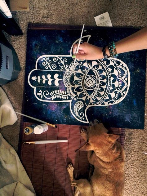 def painting this. Hamsa Painting, Hamsa Art, Mandala Painting, Hippie Art, Zentangle Art, Boho Art, Diy Canvas, Mandala Art, Painting Inspiration