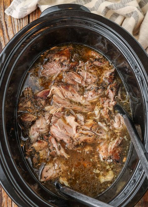 Italian Pork Roast with Red Wine - Barefeet in the Kitchen Pork Arm Roast Recipes Crock Pot, Butter Braised Slow Cooker Pork Roast, Bone In Pork Shoulder Picnic Roast Crock Pot, Italian Pulled Pork Crock Pot, Porketta Roast Crock Pot, Pork Leg Roast Recipes, Pork Butts In The Crock Pot, Shredded Roast Beef, Country Dinners