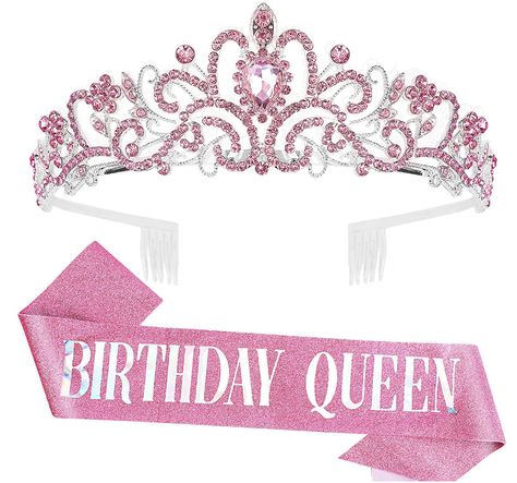 Pink Birthday Decorations, Crowns For Women, Women's Sash, Princess Birthday Party Decorations, Queens Tiaras, Girls Tiara, Birthday Tiara, Birthday Sash, Crown For Women