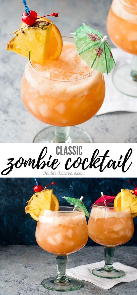 Zombie Recipe Cocktails, Zombie Cocktail Recipe, Zombie Drink Recipe, Cocktail Zombie, Zombie Drink, Fruit Juice Cocktails, Zombie Cocktail, Reception Cocktail, Reflux Recipes