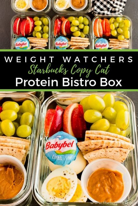 Weight Watchers Protein Bistro Box - Starbucks Copy Cat Recipe The Holy Mess Ww Lunch Box Ideas, Ww Recipes With Points 2023 Lunch, Easy Low Carb Lunch Meal Prep, Ww Blue Plan Snacks, Weight Watchers Bento Box Lunches, Ww Zero Point Lunch Boxes, Ww Snack Boxes, Ww Bento Box Lunch, Ww Blue Lunch Ideas