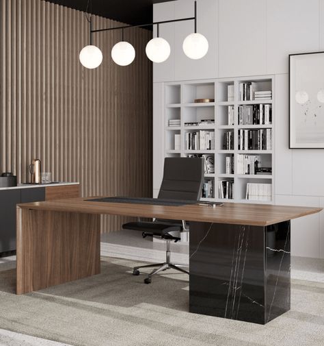 L Shaped Desk Office Layout, Lux Office, Private Office Design, Industrial Desks, Radna Soba, Mid Century Modern Home Office, Contemporary Office Desk, Luxury Office Furniture, Working Room