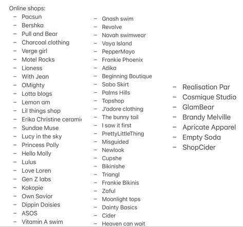 Outfit Categories List, Winter Shopping List Clothes, Cute Clothing Stores To Shop At, Apps To Buy Cheap Clothes, Places To Online Shop For Clothes, Online Shops Clothes, All Clothing Styles List, Places To Get Clothes From, Where To Online Shop For Clothes