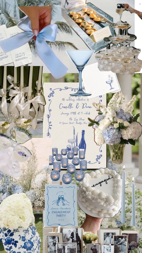 Something blue before I DO engagement party inspiration Blue Bridal Shower Themes, Engagement Party Brunch, White Engagement Party, Engagement Party Diy, Engagement Party Themes, Bridal Shower Inspo, Something Blue Bridal, White Bridal Shower, Blue Bridal Shower