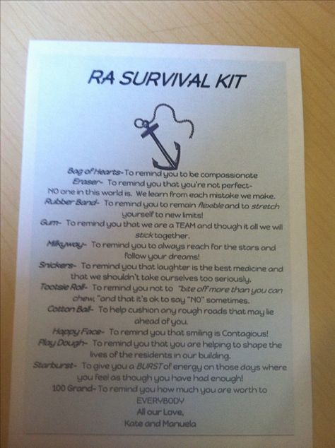 A sweet welcoming letter for staff-RA survival kit Ra Event Ideas, Ra Activities, College Event Ideas, Ra College, Ra Programs, Rez Life, Dorm Bulletin Boards, Resident Assistant Bulletin Boards, College Bulletin Boards