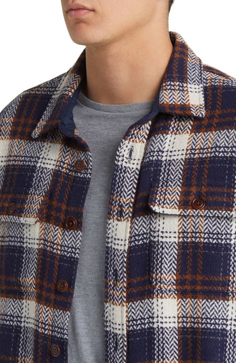 A handsome plaid in a mix of brown and blue furthers the easy-wearing appeal of this wool-kissed flannel shirt-jacket in a fit that's great layered or solo. 29" length, 46" chest (size medium) Spread collar Long sleeves with button cuffs 85% polyester, 10% acrylic, 5% wool Dry clean Imported Plaid Shirt Men, Winter Shirts, Brown And Blue, Men Clothes, Mens Plaid, Plaid Flannel Shirt, Color Pallets, Plaid Flannel, Fall Trends