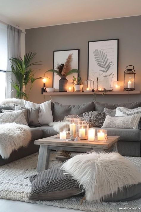 Living Room Wall Over Couch, Aesthetic Grey Living Room, Living Room Wall Color Grey Couch, Living Room Ideas White Floor, White Gray Living Room Ideas, Gray Couch Gray Walls, Living Room Designs White And Grey, Grey Floor Home Decor, Grey Sofa Wall Color Ideas