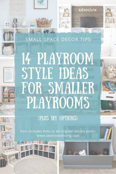 Storage Ideas For Playroom, Toy Room Shelving Ideas, Small Playroom Organization Ideas, Playroom Ideas For Small Spaces, Small Play Room For Kids At Home, Playroom Wall Storage Ideas, Bedroom Turned Playroom, Tv In Playroom, Diy Playroom Storage Ideas