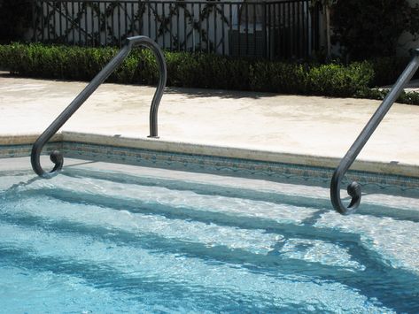 15 Cheap Ways To Upgrade Your Pool - Pool Heat Pumps | Pool Heater Repair | Pool Heater Parts Pool Handrail Ideas, House Pools, Pool Business, Pool Rails, Swimming Pool Chemicals, Swimming Pool Heaters, Pool Heat Pump, House Pool, Pool Liner