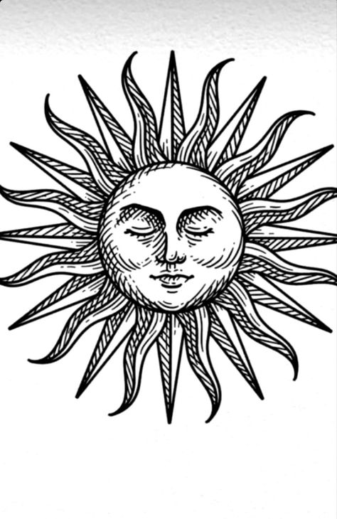 Sun And Moon Etching Tattoo, Medieval Sun And Moon, Roman Sun Tattoo, Western Sun Tattoo, Male Sun Tattoo, Trippy Sun Tattoo, Sun Art Tattoo, Sun Tattoo For Men, Sunbeam Tattoo