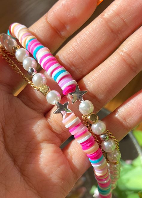 Star Friendship Bracelet, Bracelets Preppy, Clay Beaded Bracelet, Bracelet With Pearls, Beaded Star, Preppy Bracelets, Preppy Jewelry, Clay Bracelet, Diy Bracelets Patterns