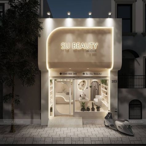 High-End Warm Color Display Cabinets and Back Wall Design for designer、beauty spa salon、shop owner Salon Wall Design, Shop Board Design, Spa Store, Display Retail, Retail Facade, Commercial Design Exterior, Spa Room Decor, Shop Facade, Salon Suites Decor