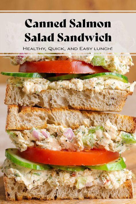 Canned Salmon Salad Sandwich Salmon Salad Sandwich Recipes, Salmon Sandwich Recipes, Salmon Salad Sandwich, Canned Fish Recipes, Canned Salmon Salad, Canned Recipes, Salmon Capers, Quick Pickled Red Onions, Salmon Salad Recipes