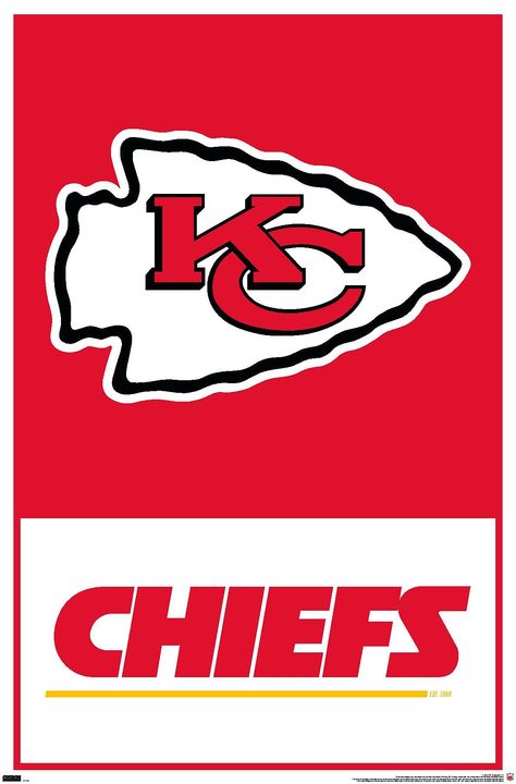 PRICES MAY VARY. THIS TRENDS NFL KANSAS CITY CHIEFS - LOGO 21 WALL POSTER uses high-resolution artwork and is printed on PhotoArt Gloss Poster Paper which enhances colors with a high-quality look and feel. HIGH QUALITY ART PRINT is ready-to-frame or can be hung on the wall using poster mounts, clips, push pins, or thumb tacks OFFICIALLY LICENSED wall poster PERFECT SIZE for any room; poster is 22.375" x 34" EASILY DECORATE any space to create the perfect decor for a party, bedroom, bathroom, kid Kc Cheifs, Nfl Football Logos, Kansas Chiefs, Kansas City Chiefs Logo, Chiefs Logo, Nfl Kansas City Chiefs, Kc Chiefs, Football Logo, Trends International