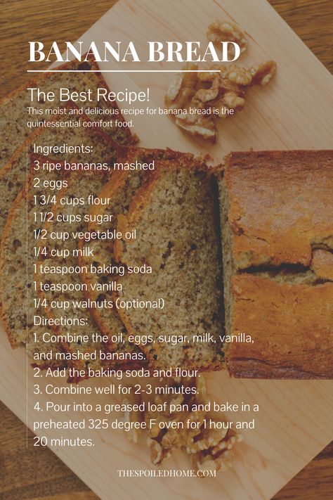 This moist and delicious recipe for banana bread is the quintessential comfort food.  It is perfect for quarantine cooking and using up overripe bananas. #BananaBread #bananaBreadRecipe #BananBreadRecipeEast #BananaBreadRecipeMoist #Recipes #Food Things To Make With Over Ripe Banana, How To Do Banana Bread, What To Make With Overripe Bananas, Trisha Yearwood Banana Bread Recipe, How To Make Banana Bread, Banana Bread Topping, Old Banana Recipes, Over Ripe Banana Recipes, 2 Bananas Banana Bread