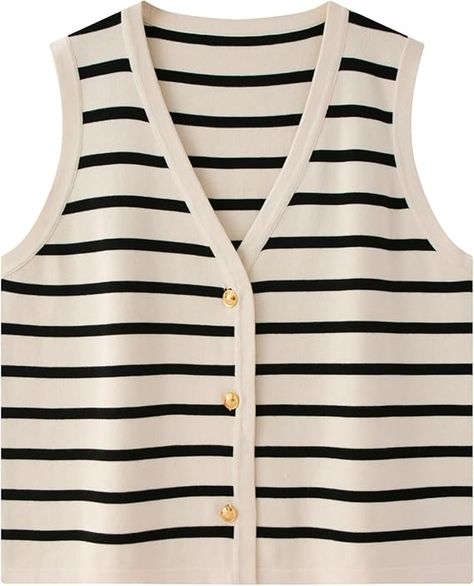 Chevara Women's Sleeveless Striped Sweater Vest Casual V Neck Vest Tops Summer Outfits Striped Sweater Vest, Vest Outfits For Women, V Neck Vest, Sweater Vest Outfit, Top Summer Outfits, Vest Tops, Striped Vests, Sweater Vest Women, Casual Vest