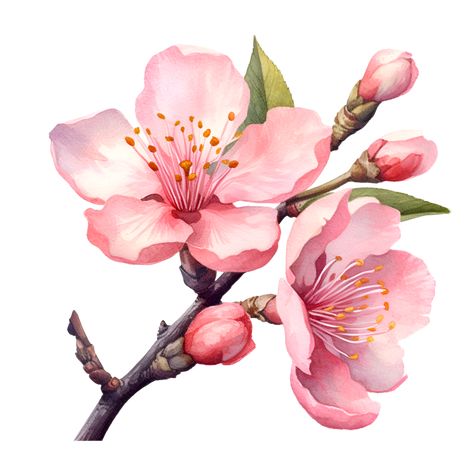 Cherry Blossom Flowers Watercolor Clipart AI Generated Cherry Blossom Japanese Art, Cherry Blossom Botanical Illustration, Cherry Blossom Clip Art, Cherry Blossom Leaves, Cherry Blossoms Watercolor, Cherry Blossom Illustration, Cherry Blossom Clipart, Cherry Illustration, Cherry Blossom Images