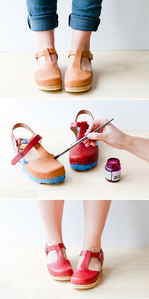 DIY // How to Dye Leather Shoes Like a Pro Paint Dansko Clogs Diy, How To Paint Leather Shoes, Dye Leather Shoes, Beez Shoes, Paint Leather Shoes, How To Paint Shoes, How To Dye Leather, Painting Leather Shoes, Diy Shoe Decoration