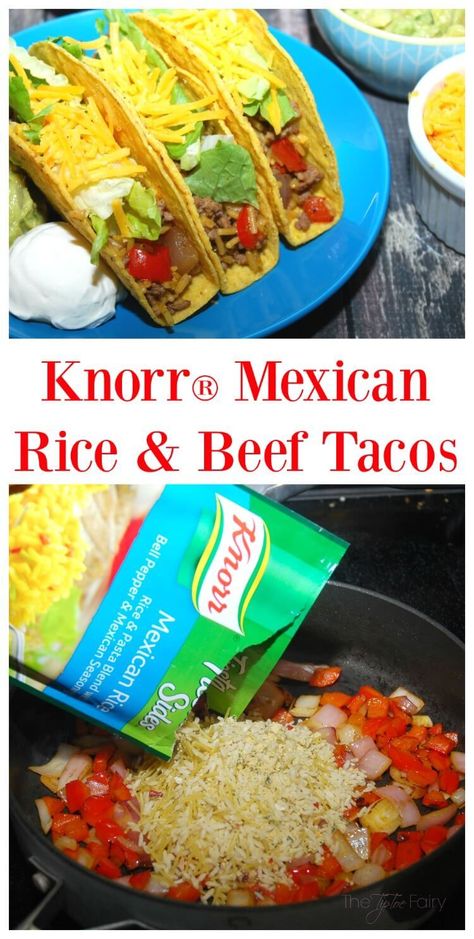 Knorr® Mexican Rice & Beef Tacos | The TipToe Fairy Knorr Mexican Rice Recipe, Knorr Sides Recipes, Knorr Rice Recipes, Knorr Rice Sides, Pico Recipe, Easy Tacos, Good Protein Foods, Knorr Recipes, Mexican Rice Recipes