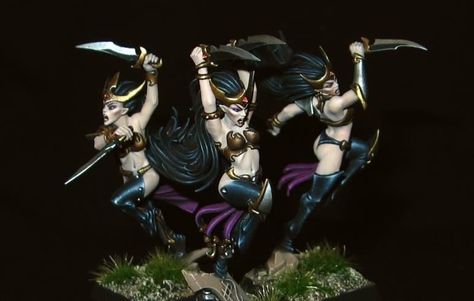 Warhammer Dark Elves, Elf Witch, Witch Elves, Blood Bowl Miniatures, Bee Artwork, Witch Figurines, Dark Elves, Dark Eldar, Warhammer Figures