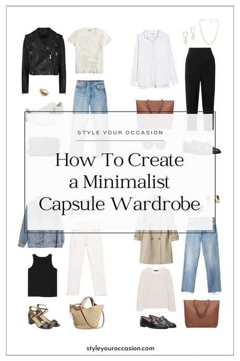 Looking to create the perfect minimalist capsule wardrobe in 2024? You’ll love this guide for creating a minimal capsule wardrobe with wardrobe basics for work and casual in spring, summer, fall, and winter. This year-round capsule has excellent minimalist outfit ideas and aesthetic neutral outfit ideas you’ll love! Minimalist Outfit Ideas, Minimal Capsule Wardrobe, Neutral Outfit Ideas, Chic Capsule Wardrobe, Minimalist Wardrobe Capsule, Capsule Wardrobe Minimalist, Neutral T Shirts, Vintage Wash Jeans, Aesthetic Neutral