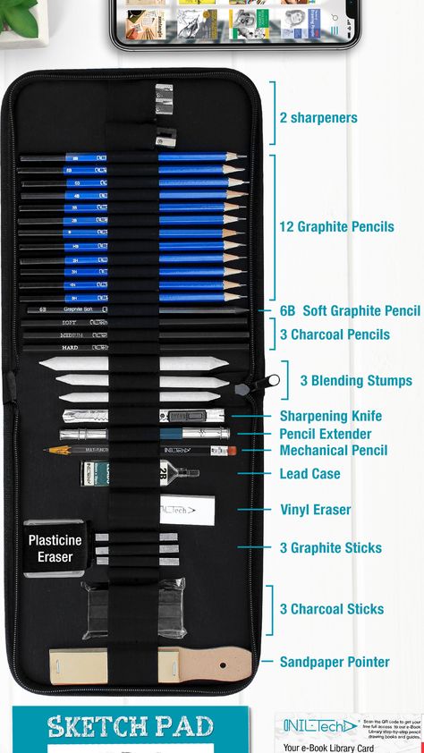 Sketching Tools Name, Sketch Tools Art Supplies, Tools For Sketching Art Supplies, Tools For Drawing Art Supplies, Tools For Sketching, Drawing Items Products, Pencil Set Drawing, How To Use Sketch Pencils, Sketching Tools Art Supplies