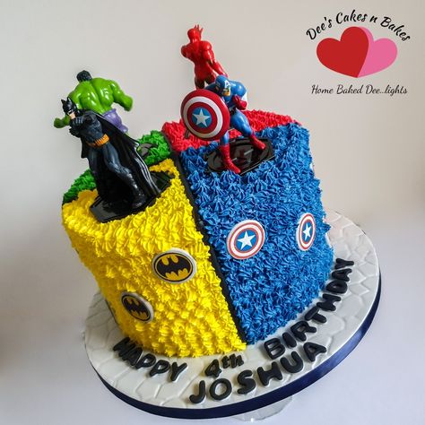 Hulk And Captain America Cake, Hulk And Batman Cake, 4 Year Boy Birthday Cake, Four Year Old Superhero Birthday, Hulk Cakes For Boys, Super Man Cake Ideas, Spiderman Hulk Birthday Cake, 4 Year Birthday Cake For Boys, Cakes For 4 Year Boy