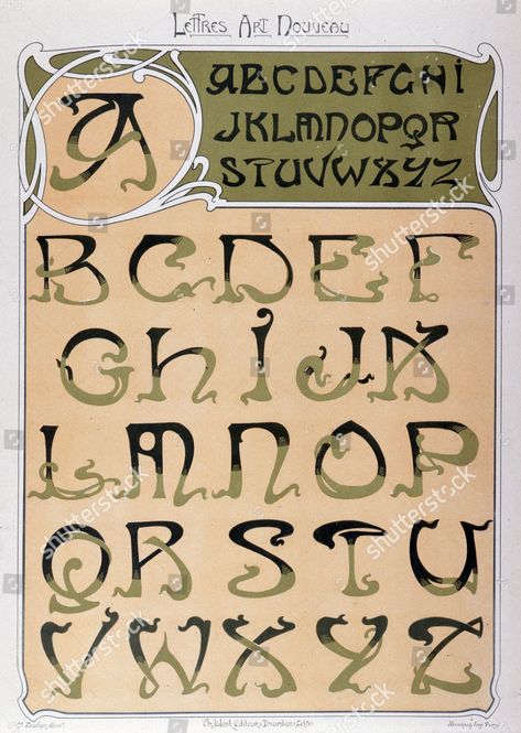 Art Nouveau alphabet illustration Lettres et enseignes Editorial Stock Photo - Stock Image | Shutterstock Art Nouveau Typography, Art Nouveau Tattoo, Motifs Art Nouveau, Nouveau Tattoo, Typographie Inspiration, Illustration Art Nouveau, Design Art Nouveau, Art Nouveau Illustration, Alfabet Letters