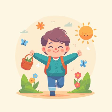 Premium Vector | A flat illustration design of daily activity in spring season in the world Flat Illustration Characters, Kindergarten Illustration, Flat Illustration Design, Back To School Illustration, Illustration Children, School Illustration, 2023 Art, Daily Activity, Children's Illustration