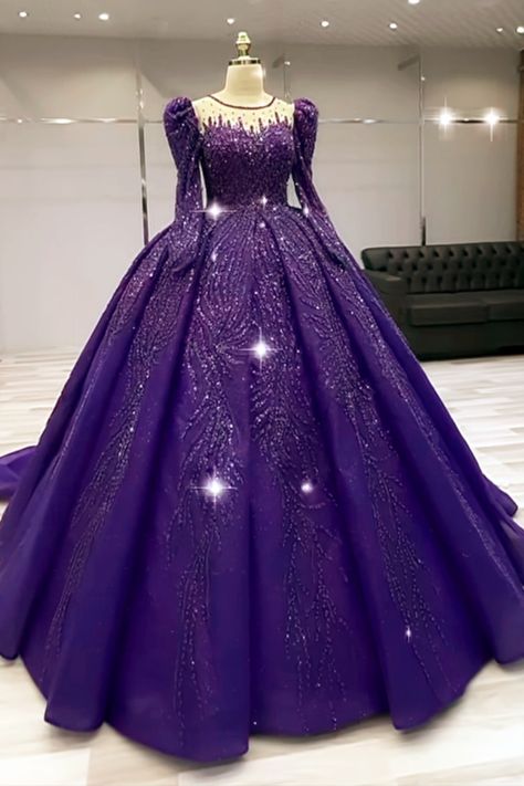 purple ball gown dress Purple Wedding Dress Ballgown, Royal Purple Gown, Dark Blue Ball Gowns, Royal Purple Ball Gown, Luxury Purple Ball Gown For Debutante Ball, Dark Purple Quince Dresses, Luxury Purple Gown For Debutante Ball, Dark Purple Debut Gown, Dark Purple Quinceanera Dresses