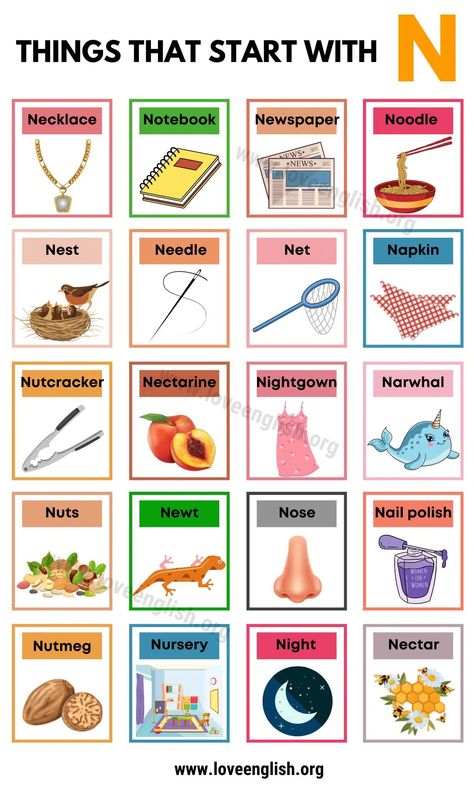 33 Examples Of Things That Start With N - Love English Things That Start With A, Summer Alphabet, N Nails, English Learning Books, Learning Books, Phonics Rules, Growth Mindset Posters, Bra Hacks, The Last Kingdom